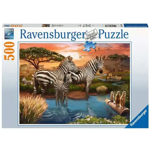 Zebra At The Watering Hole – 500-Piece Wildlife Puzzle 1